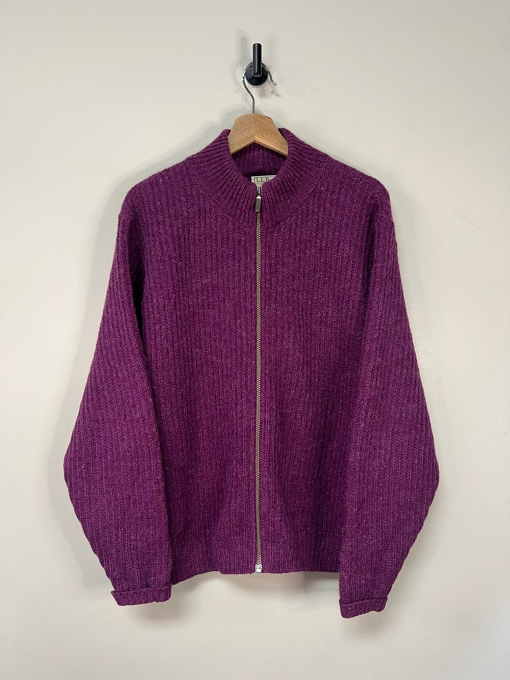 L.L. Bean Purple Full-Zip Ribbed Wool Cardigan